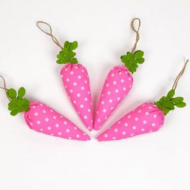 Imagem de Conjunto de enfeites de cenoura de tecido, decorações de pelúcia para pendurar guingão e bolinhas para casa, festa, árvore e artesanato DIY (rosa)