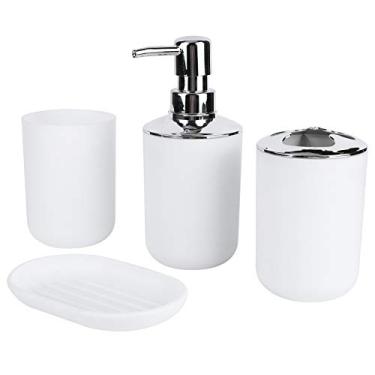 Imagem de Aqur2020 Conjunto de Acessórios de Banheiro, 4 Peças de Copo de Armazenamento de Plástico para Enxágue Com Tecnologia Moderna de Galvanoplastia, para Organização e Decoração de Pia de (Branco)