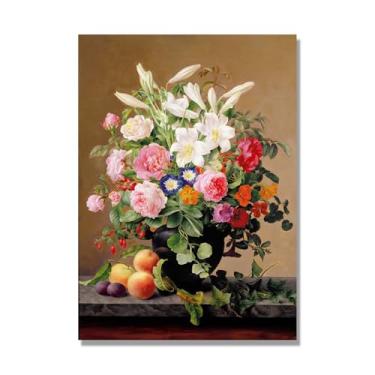 Imagem de Arte floral vintage natureza morta, pintura botânica clássica, decoração de casa quente para sala de estar e sala de jantar. C30. 70 x 98 cm - 27,5 x 38,6 pol. Somente tela