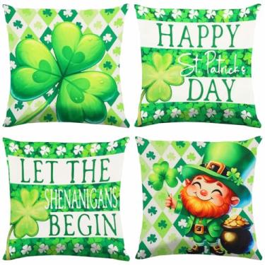 Imagem de Zylkor Conjunto de 4 capas de almofada para decoração de Dia de São Patrício 45,7 x 45,72 cm, capa de travesseiro da sorte com trevo para sofá grande, casa, ambientes internos e externos, férias