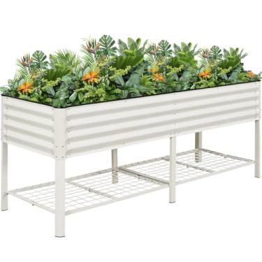 Imagem de Canteiro elevado de jardim de 6 cm x 15 cm - Caixas de plantador de metal galvanizado com pernas e rack de armazenamento, plantadores externos para quintal/pátio/varanda, com orifícios de drenagem