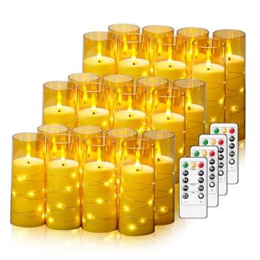 Imagem de Nimiko Velas de LED cintilantes sem chama, velas operadas por bateria, 24 peças com cordão de estrela embutido, velas de coluna de LED acrílicas com controle remoto, adequadas para decoração de casa