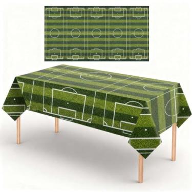 Imagem de 1 pacote com toalha de mesa retangular de futebol de 137 x 203 cm de comprimento para buffet, festa de aniversário, jantar, piquenique ou toalha de mesa para uso em eventos de cozinha