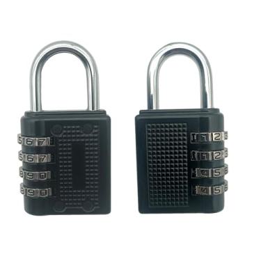 Imagem de Cadeado de combinação de 4 dígitos, cadeado de segurança preto à prova d'água, pacote com 2, aço resistente para armários de academia escolar, portas, malas, cercas, caixas de ferramentas