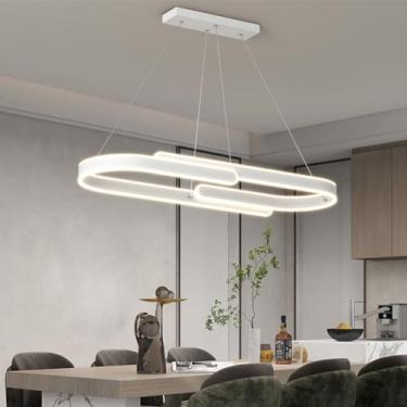 Imagem de Luminária pendente moderna para mesa de jantar com controle remoto, 50W, lustre regulável, formato oval, ideal para restaurantes, escritórios, salas de estar, cozinhas e salas de jantar, com