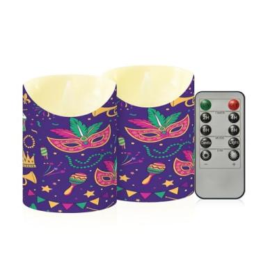 Imagem de Wassud Pacote com 2 máscaras de baile de máscaras sem chama com controle remoto, velas realistas cintilantes com temporizador, velas decorativas para Natal, casamento, festa, decoração de casa pequena