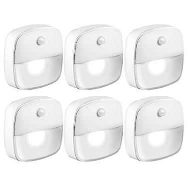 Imagem de 6PCS Luz Noturna LED com Sensor de Movimento Lâmpada Operada por Bateria para Armário Gabinete Balcão Cozinha Decoração Parede