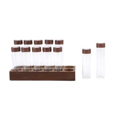 Imagem de Tubos de armazenamento de grãos de café, conjunto de 6 frascos de vidro de dose única com suporte e tampas de madeira, recipientes de café herméticos para armazenamento de bancada de grãos de café(胡桃木展示架12孔【高矮款带排气阀】)