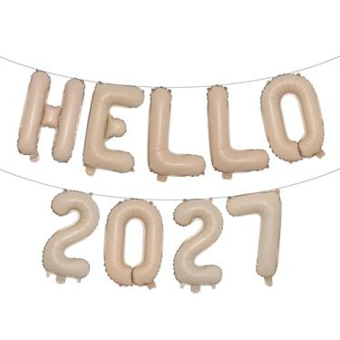 Imagem de Balão com números Hello 2027 multicolorido, decorações de ano novo de 2027 para Feliz Ano Novo de 2027, Natal e suprimentos de festa de formatura (HELLO 2027 Caramelo)
