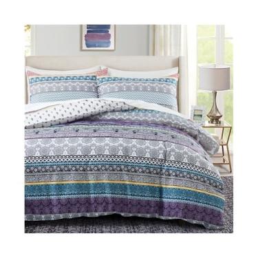 Imagem de Conjunto de capa de edredom com estampa boho colorida reversível com fecho de zíper, conjunto de cama macio e respirável de 2/3 peças com fronhas (EU único (135 x 200 cm))