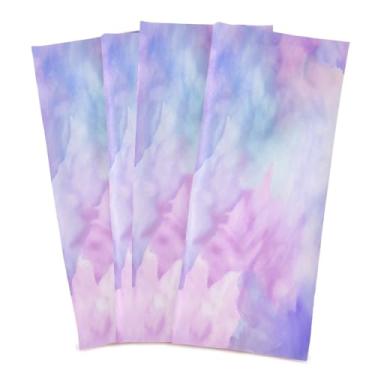Imagem de Wassud Toalhas de cozinha lavanda tie dye flor panos de prato de cozinha pacote com 4 panos de prato macios com laço para pendurar toalha de mão super absorvente de secagem rápida toalhas de chá de