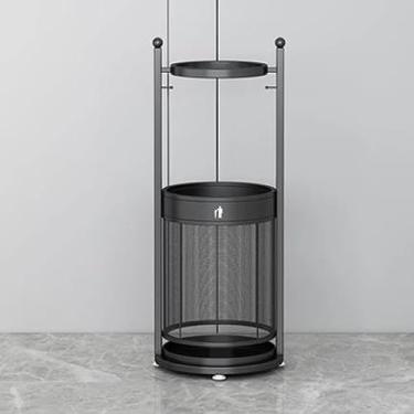 Imagem de x3anggyt5 Suporte de armazenamento de guarda-chuva de metal interno, suporte de bengala, armazenamento de corredor de escritório doméstico com ganchos e bandeja inferior de água da chuva economiza