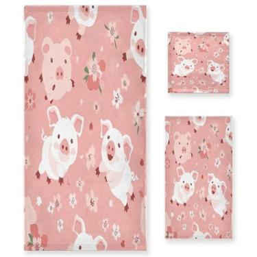 Imagem de xigua Conjunto de toalhas de banheiro de porco de desenho animado absorvente macio 3 peças toalha de banho toalha de mão toalhas decorativas para banheiro, academia, hotel, praia, piscina