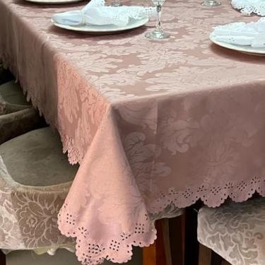 Imagem de Toalha de Mesa Luxo Tecido Jacquard com Bordado - Retangular, Opções para 6/8/10/12/14 Lugares, Elegante para Casa e Eventos Formais (4 LUGARES,ROSE)