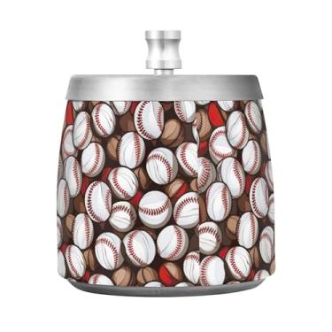 Imagem de STAYTOP Cinzeiro de beisebol retrô com tampa, à prova de vento, aço inoxidável, sem fumaça, cinzeiro grande para uso ao ar livre para decoração de escritório em casa