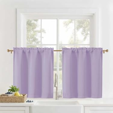 Imagem de OVZME Cortinas de cozinha 76 cm de comprimento - Cortinas de janela pequenas com filtragem de luz camadas para cozinha sobre pia, cortinas curtas, lilás, 2 painéis, 76 cm L x 76 C
