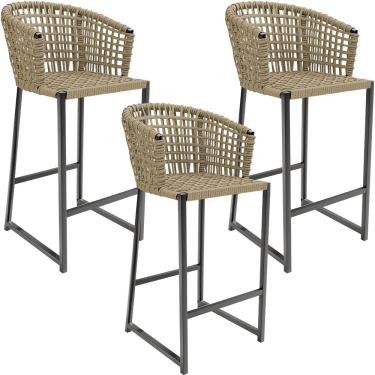 Imagem de Kit 03 Banqueta Para Área Gourmet Cozinha Varanda Corda Náutica Porto D04 Bege - Lyam Decor