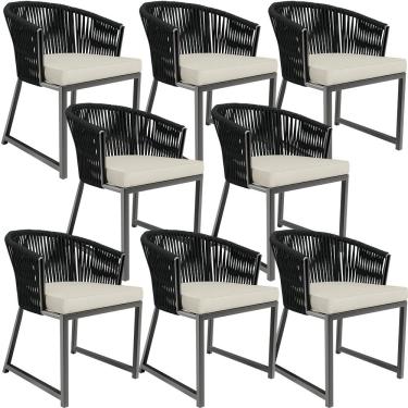 Imagem de Kit 08 Cadeiras Decorativas Para Área Gourmet Cozinha Corda Náutica Bethari D04 Preto - Lyam Decor