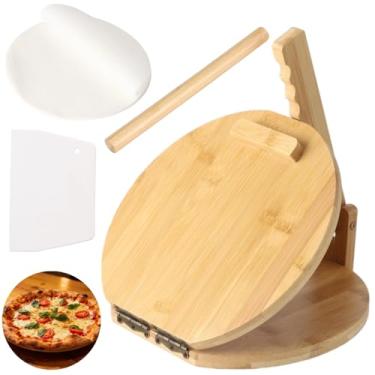 Imagem de Kit de prensa de tortilha de madeira redonda, prensa mexicana de 25 cm com rolo, raspador e 50 peças de papel manteiga, prensa de massa de madeira para tortilhas de milho, burritos, tacos, pão