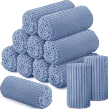 Imagem de Buryeah 12 mantas de flanela a granel 127 x 152 cm, cobertor de festa do pijama ao ar livre para casamento, leve, certificado Oeko-tex Standard 100 para presentes de sofás sem-teto (azul royal)