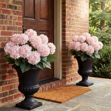 Imagem de Hotop 4 peças de flores artificiais de hortênsia rosa grande para ambientes externos, hortênsias, flores de seda, 5 cabeças por arbusto, para casa, interior, casamento, buquês, cozinha, centro de mesa