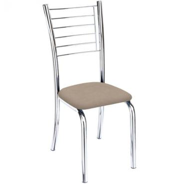Imagem de Cadeira De Jantar Lara Cromada Para Cozinha Suede Bege - Aurora Line