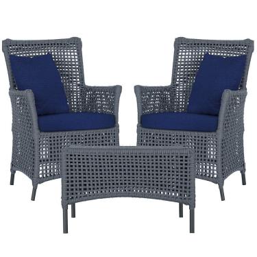 Imagem de 2 Poltronas E 1 Mesa Igapó Alumínio Preta Corda Náutica E10 Prata