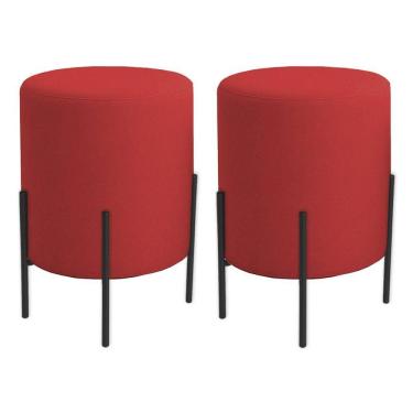 Imagem de Kit 2 Puffs Orgânicos Boucle Thor Com Pés De Ferro Preto - 7 Decor Vermelho