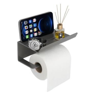 Imagem de Suporte Para Papel Higiênico Premium Com Apoio Para Objetos Preto