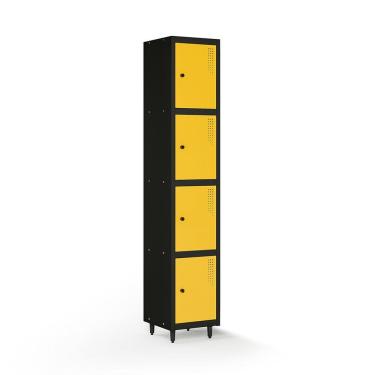 Imagem de Armário Locker Guarda-volume de Aço 4 Portas com Fecho para Cadeado Amarelo/ Preto