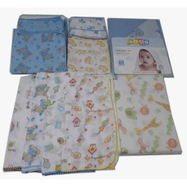 Imagem de Kit toalha capuz 8 fraldas 3 cueiros e travesseiro Menino