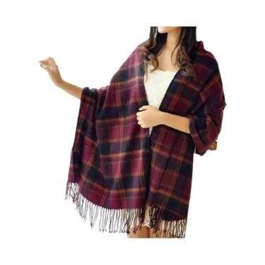 Imagem de Cachecol Feminino De Inverno Quente E Grosso Com Padrão Xadrez Imitaçã