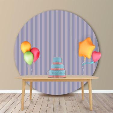 Imagem de Painel Redondo em Jacquard Cinza Listrado - Jacquard Tradicional, 1,20