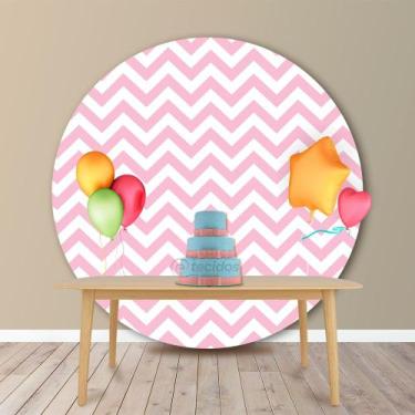 Imagem de Painel Redondo em Jacquard Estampado Chevron Rosa, 2,20