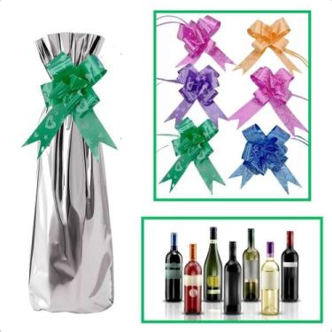Imagem de 50 Saco Prata Presente Garrafa Vinho 15X45 + Fita Laço Facil - Xingó