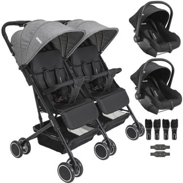 Imagem de Carrinho Kiddo Gemeos com 2 Bebe Conforto Colinho Mascote Grafite