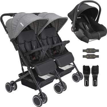 Imagem de Carrinho Kiddo para Gemeos Bebe Conforto Colinho Mascote Grafite