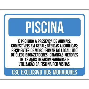 Imagem de Kit 3 Placa Acm Piscina Exclusivo Moradores 18X23 Branco - Sinalizo