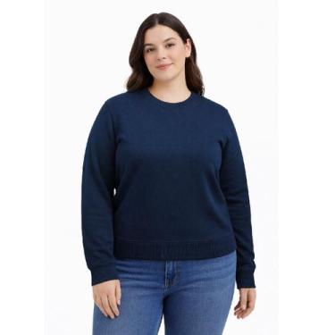 Imagem de Blusa Feminina Tricot Básica Gola Redonda Plus Size City Lady, Azul ma