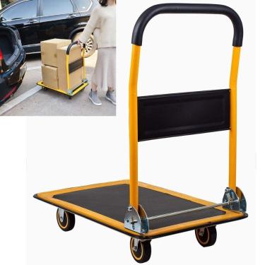Imagem de Carrinho Carga Plataforma 150Kg 4 Rodas Carro Multiuso Base De Ferro Transporte Logistica Dobravel Caixas Prancha
