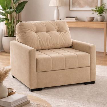 Imagem de Sofá Cama 100cm Murilo Uno Pés Madeira Veludo Bege