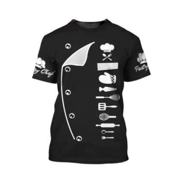 Imagem de Camiseta De Chef Masculina Oversized Com Impressão 3D, Respirável, Res