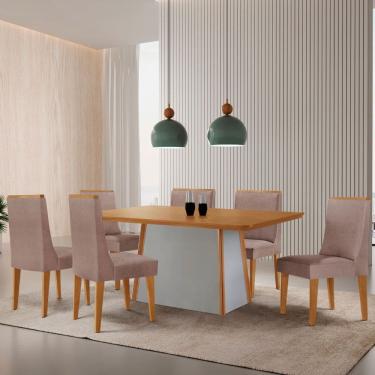 Imagem de Mesa de Jantar Diane 180cm Tampo MDF Laminado com 6 Cadeiras Lisboa Moderna Mobília