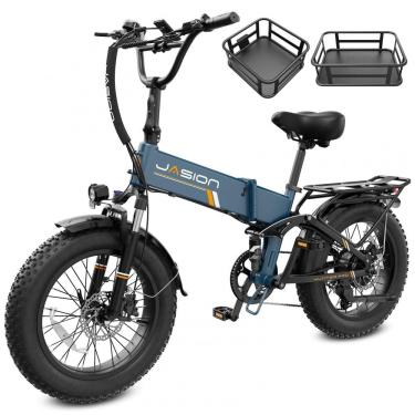 Imagem de Bicicleta elétrica dobrável Jasion Hunter Pro azul cobalto pneu grosso 20" motor 1000W pico 1800W bateria 48V 15Ah até 128 km 110V
