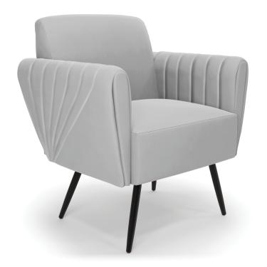 Imagem de Poltrona Pés Palito de Ferro Bruna Suede Cinza - D'Rossi