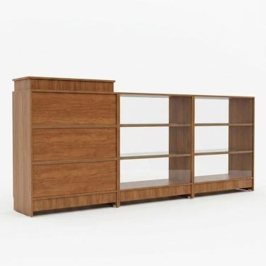 Imagem de Balcão Caixa + 2 Expositores Lojas E Comércios Amadeirado - Suprema Móveis