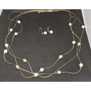 Imagem de Conjunto Folheado a Ouro  Colar e Brincos de Pérolas - RRRjoias