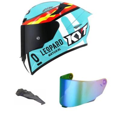 Imagem de Capacete KYT TT Course Jaume Masia Leopardo Azul Mais Viseira Camaleão