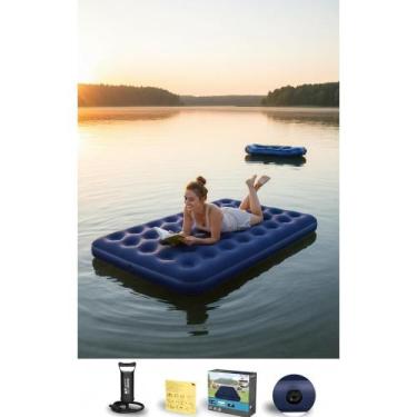 Imagem de 2x Colchão Casal Inflável 300kg + Bomba Azul - Congratulations Store
