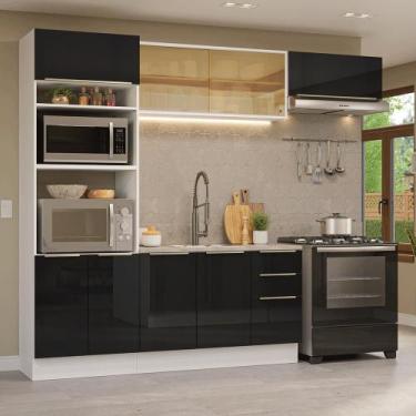 Imagem de Armário de Cozinha Completa 270 cm Lux Madesa 07, Branco/Preto